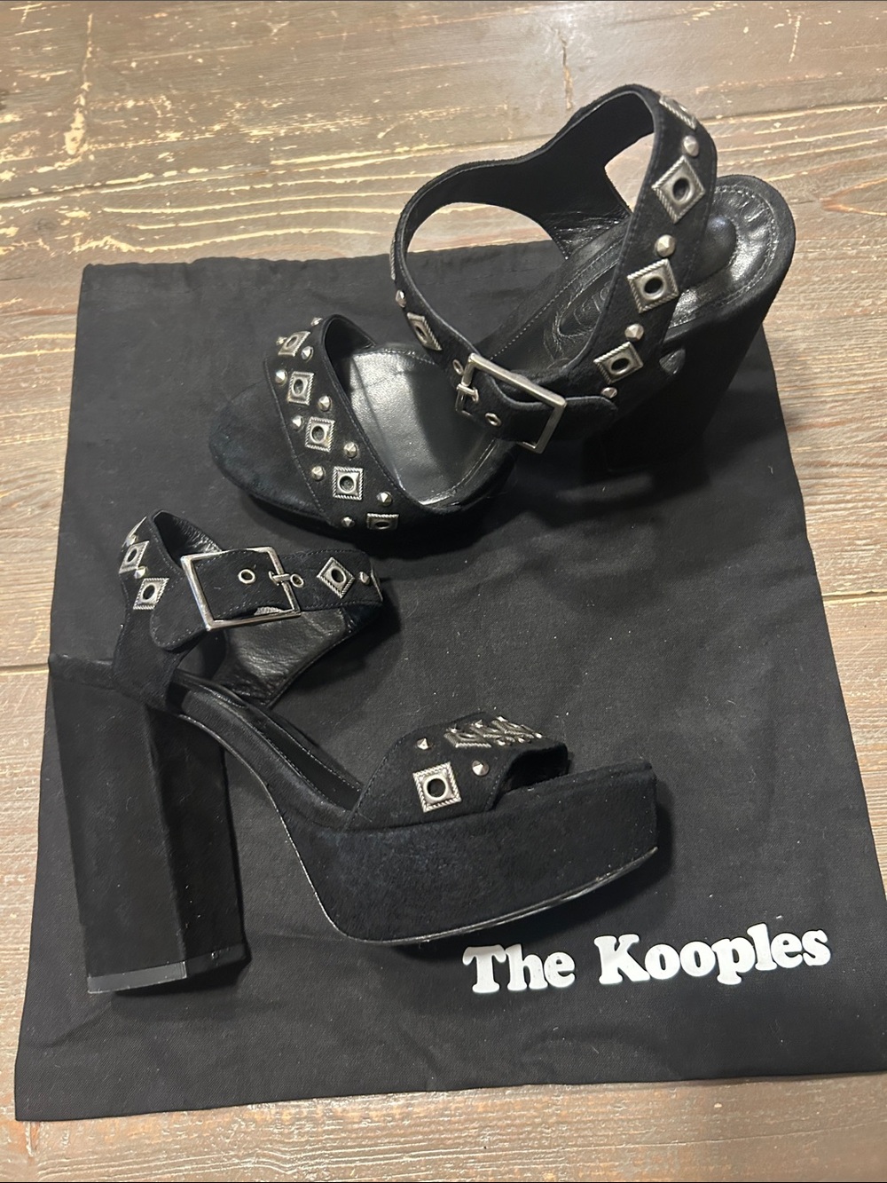 The Kooples Black Studded Platform Block Heels